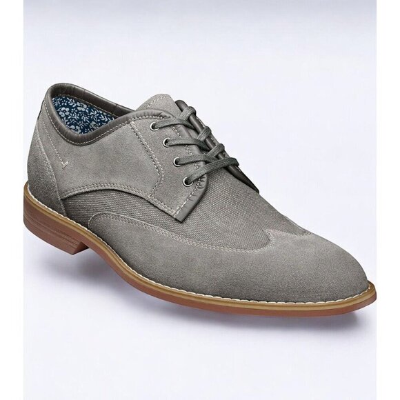 Stacy Adams Mens Wickley Grey Suede Canvas Wingtip Oxford Shoes NEW 8M - Picture 1 of 10